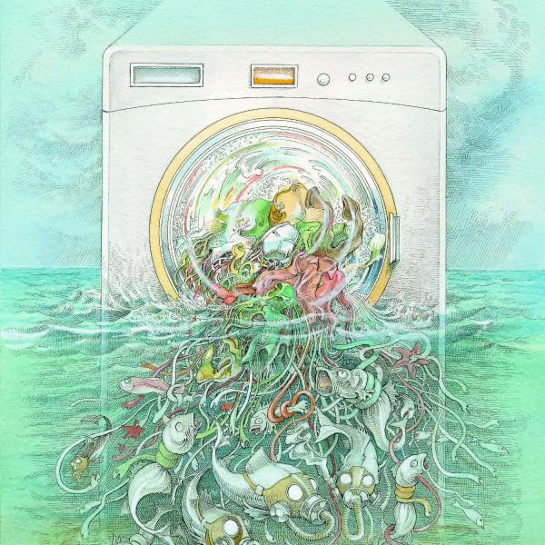 Illustration of microfibers entering the ocean